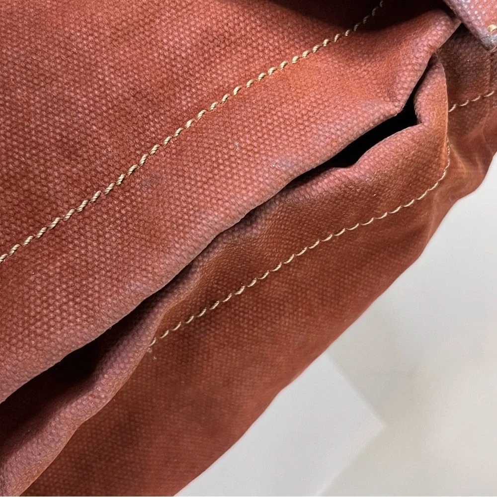 Fossil Boho Rhinestone Buckle Leather Strap Canvas Slouchy Hobo Bag